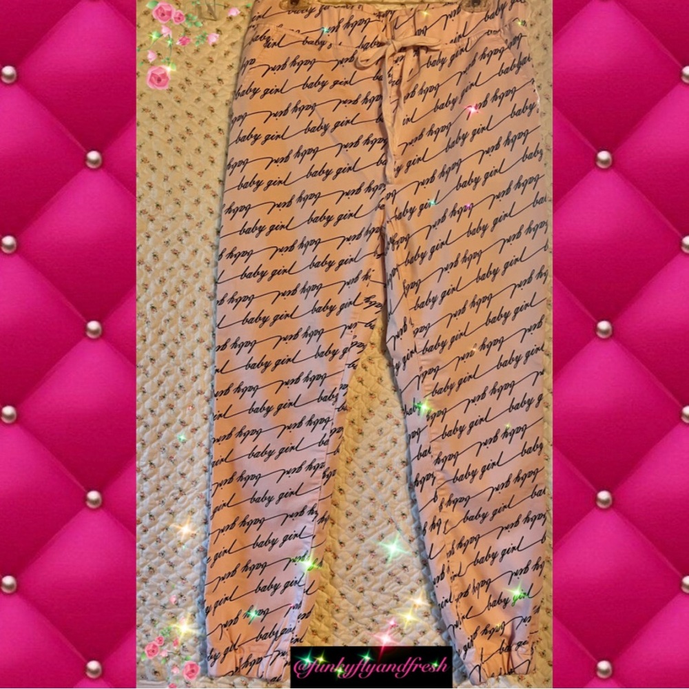 V.I.P. Light pink, “Baby Girl” NWOT printed joggers. Size 15-16.